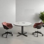 ⁦ترابيزة اجتماعات 100 سم دائرية موديل Double Leg مقاس 100 * 100 * 75 سم بشاسيه معدني⁩ - الصورة ⁦2⁩