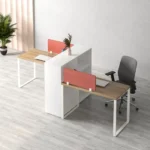 وحدة عمل ثنائية 280 سم موديل Metaly Box + Cabinet مقاس 280 * 120 * 75 سم بشاسيه معدني+ مكتبة بالمنتصف