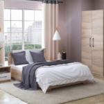 غرفة نوم Bedroom -03 مكونة من 3 قطع - سرير خشب + دولاب + كمود
