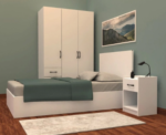 غرفة نوم Bedroom -08 مكونة من 3 قطع - سرير خشب + دولاب + كمود