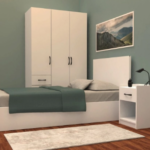 غرفة نوم Bedroom -08 مكونة من 3 قطع - سرير خشب + دولاب + كمود