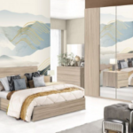 غرفة نوم Bedroom -09 مكونة من 5 قطع - سرير خشب + دولاب + كمود + تسريحة + مرايا