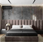 سرير نوم Bed King -02 ظهر تنجيد ( قماش او جلد مقلوب ) شامل 2 كمود