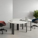⁦ترابيزة اجتماعات 100 سم دائرية موديل Metaly divided مقاس 100 * 100 * 75 سم بشاسيه معدني⁩ - الصورة ⁦3⁩