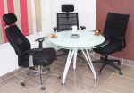 ⁦ترابيزة اجتماعات 80 سم دائرية موديل Rio - Glass مقاس 80 * 80 * 75 سم بشاسيه معدني⁩ - الصورة ⁦2⁩