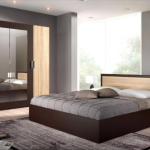 غرفة نوم Bedroom -19 مكونة من 4 قطع - سرير خشب + دولاب + 2 كمود