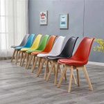 ⁦كرسى اكريليك - موديل Decor 03 - يستند على 4 ارجل خشب زان بشلتة تنجيد جلد⁩ - الصورة ⁦5⁩