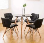 ⁦كرسى اكريليك - موديل Decor 04 - يستند على 4 ارجل خشب زان بظهر و شلتة تنجيد جلد⁩ - الصورة ⁦5⁩