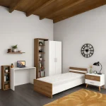 غرفة نوم Bedroom -13مكونة من 4 قطع - سرير خشب + دولاب + كمود + مكتب
