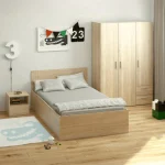 غرفة نوم Bedroom -15 مكونة من 3 قطع - سرير خشب + دولاب + كمود