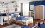 غرفة نوم Bedroom -20 مكونة من 4 قطع - سرير خشب + دولاب + وحدة ارفف + مكتب