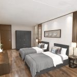 ⁦غرفة نوم Bedroom -21 مكونة من 3 قطع - 2 سرير خشب + دولاب⁩ - الصورة ⁦2⁩