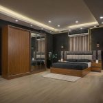 غرفة نوم Bedroom -10 مكونة من 5 قطع - سرير خشب + دولاب + 2 كمود + تسريحة بالمراية